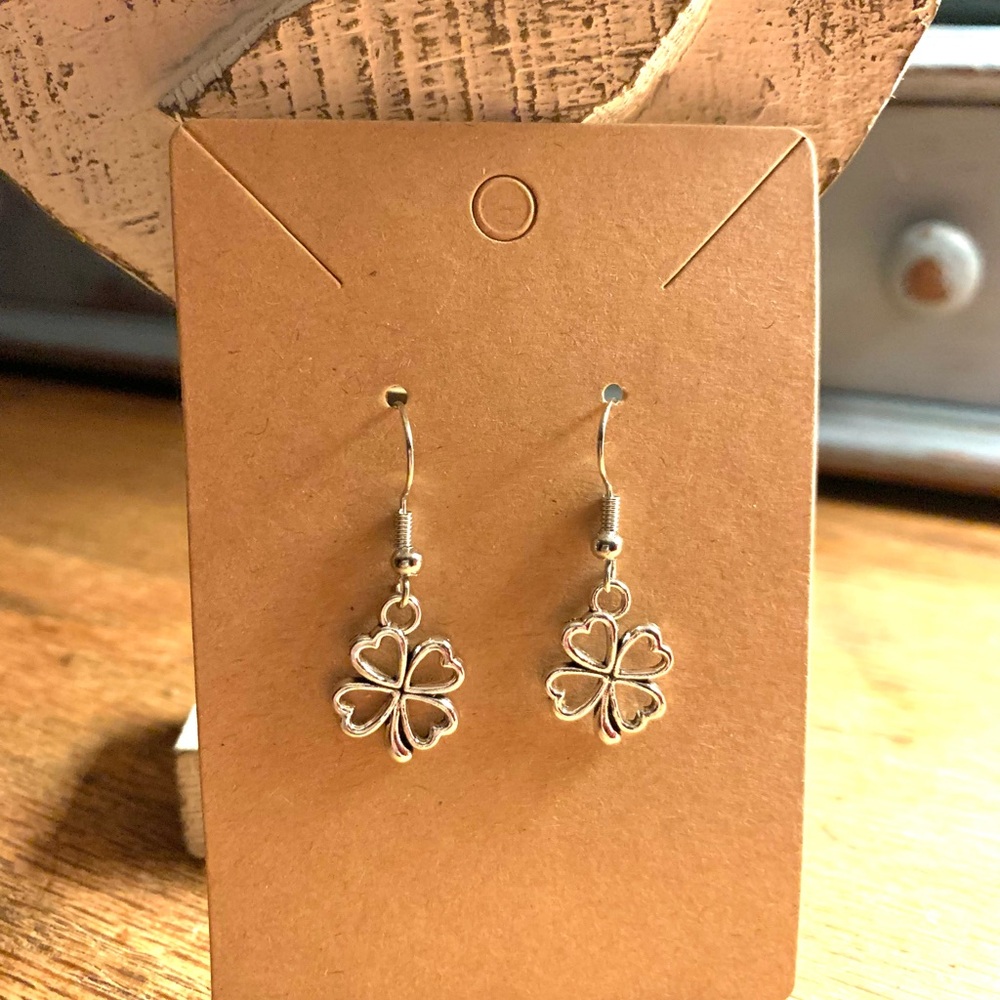 Cute Four Leaf Clover Silver Earrings